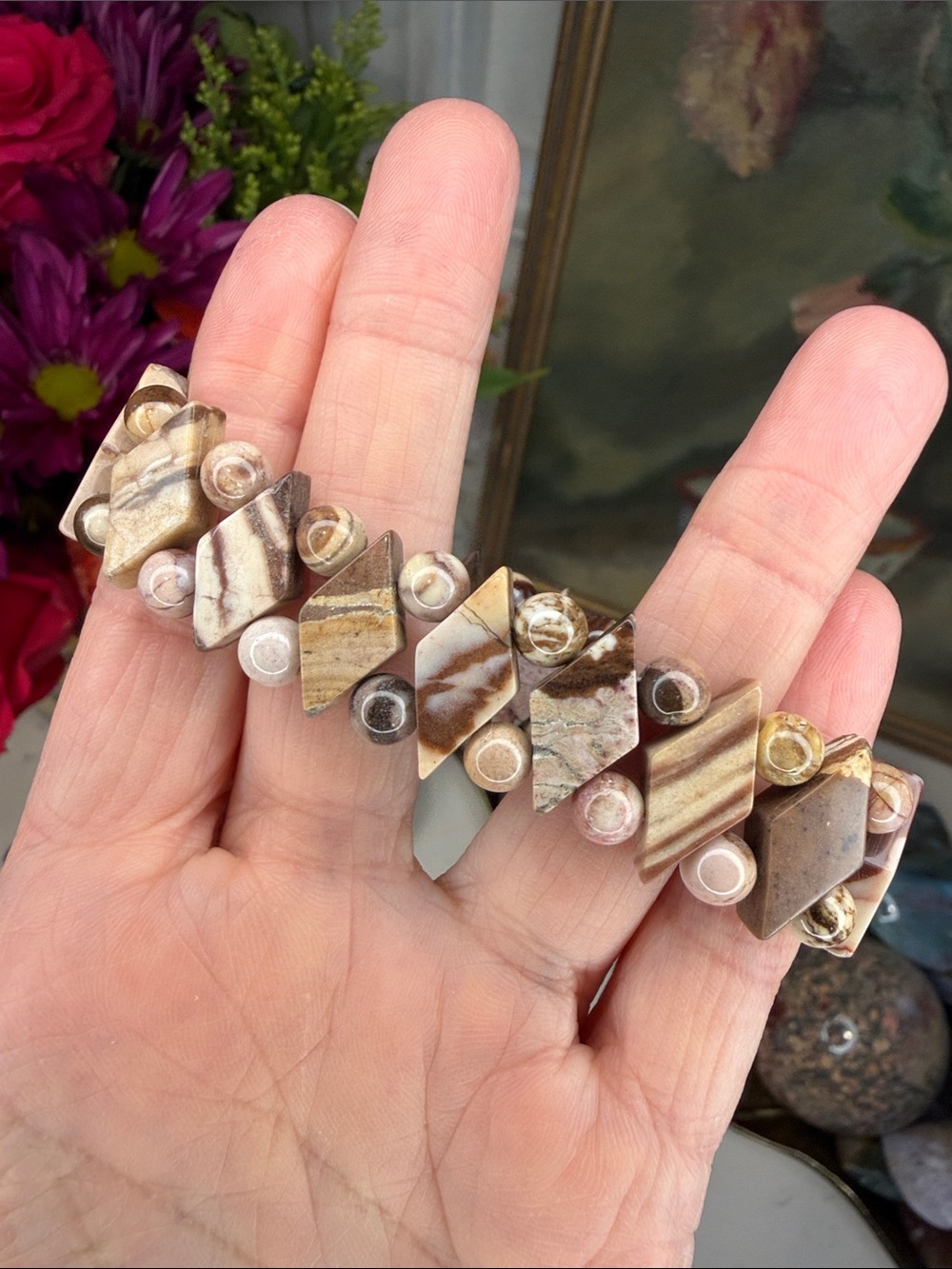 Porcelain Jasper Natural Stone Statement Bracelet • 6.75” • B1351